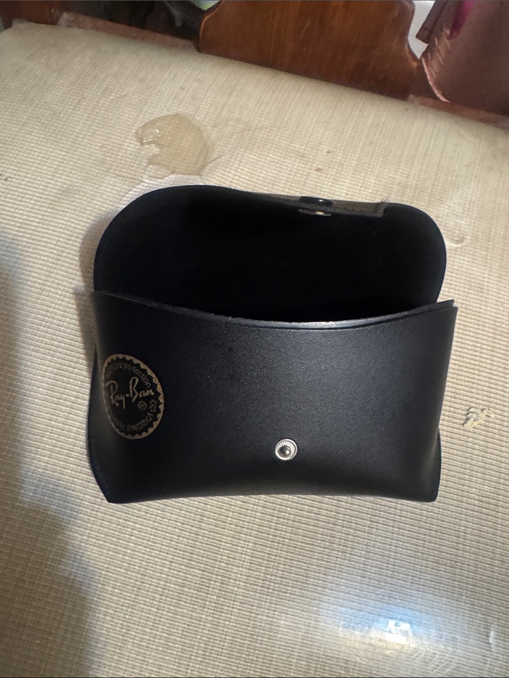 Ray-Ban Black Leather Sunglasses Pouch with Snap Closure